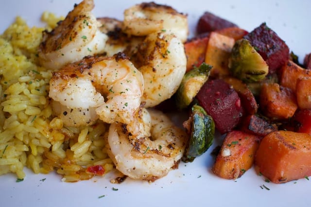Moroccan Grilled Shrimp Plate.