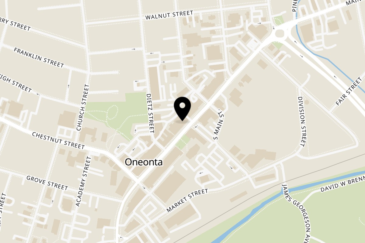 Map showing the location of NAGS Bar and Kitchen on 221 Main St in Oneonta